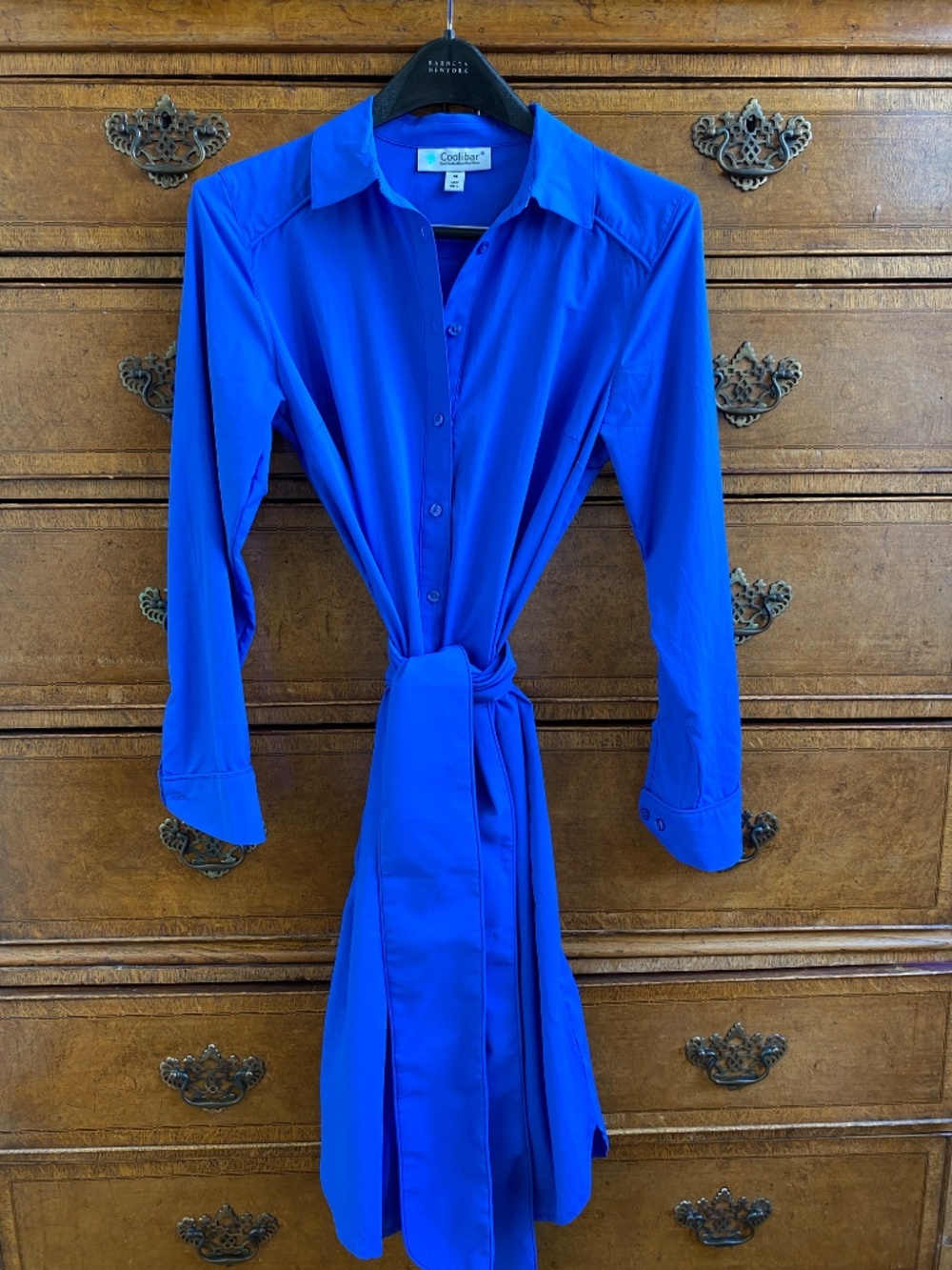 Coolibar SPF50+ Blue  Button Front Dress with Self Belt M